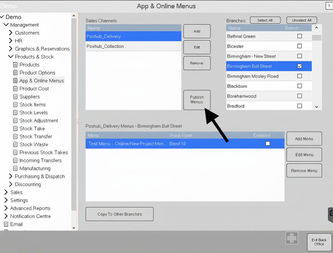 3SPOS Menu Publish Interface