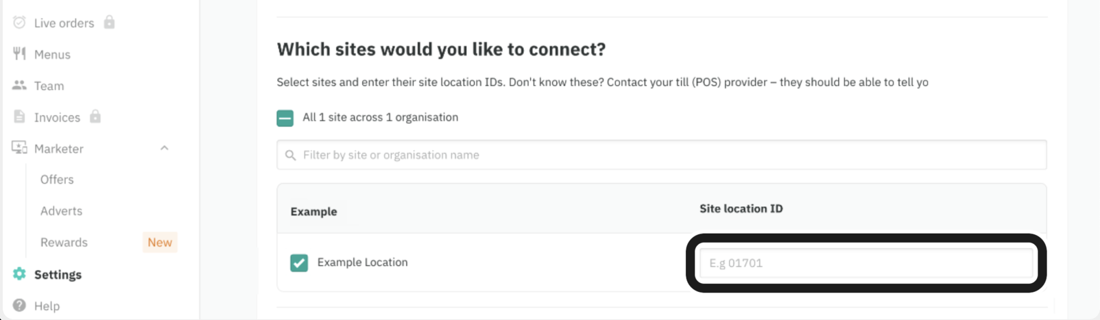 Enter Your Location ID screenshot
