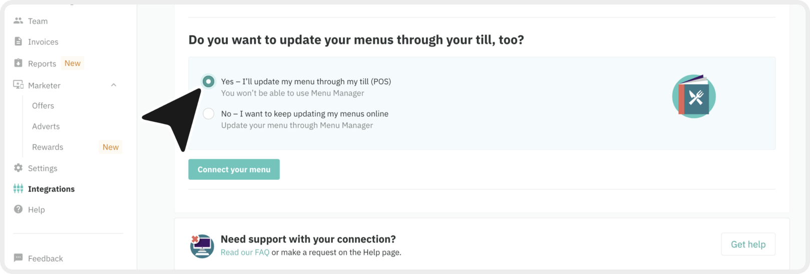 Configure Menu Updates screenshot