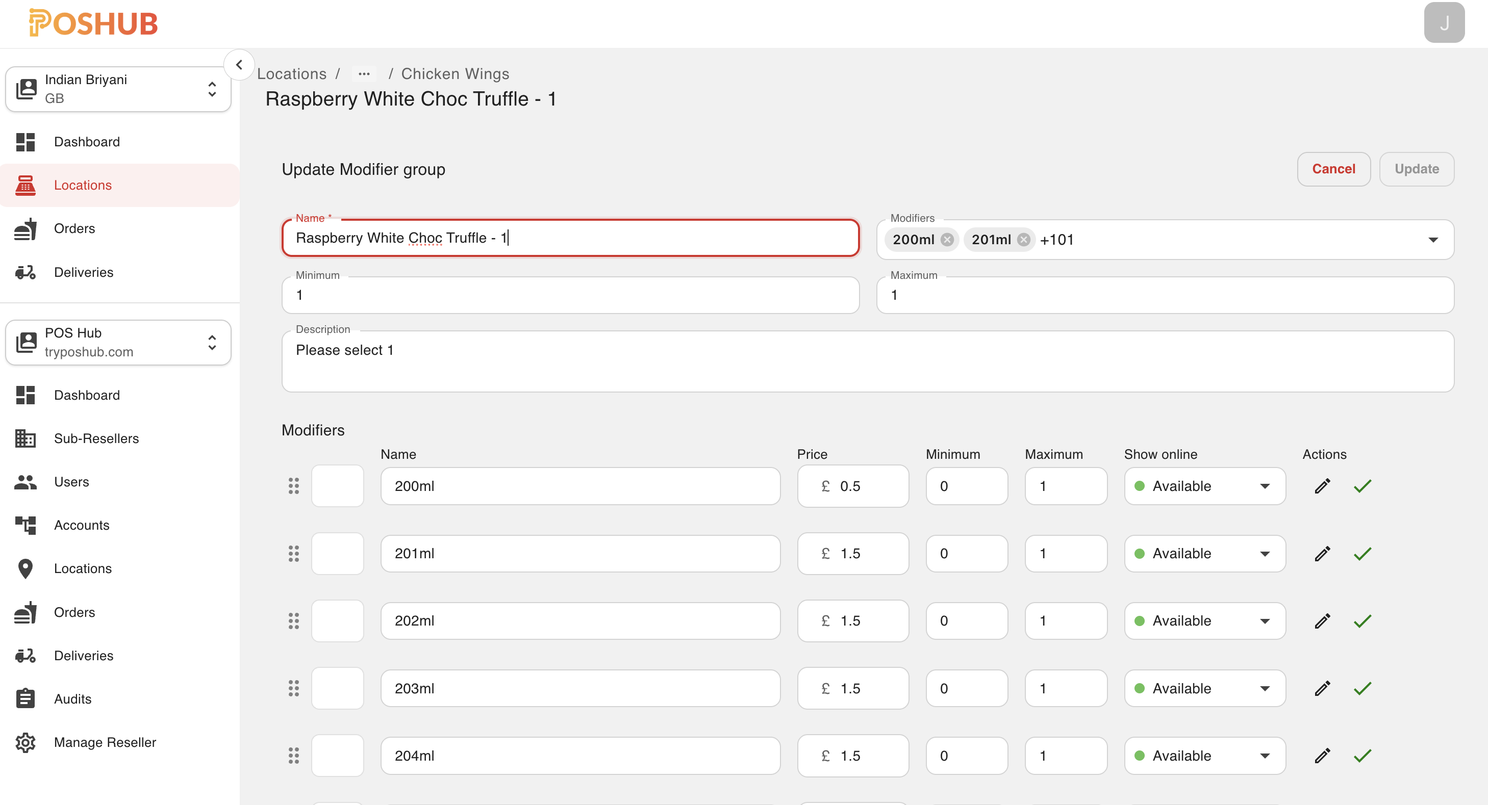 Modifier group edit page