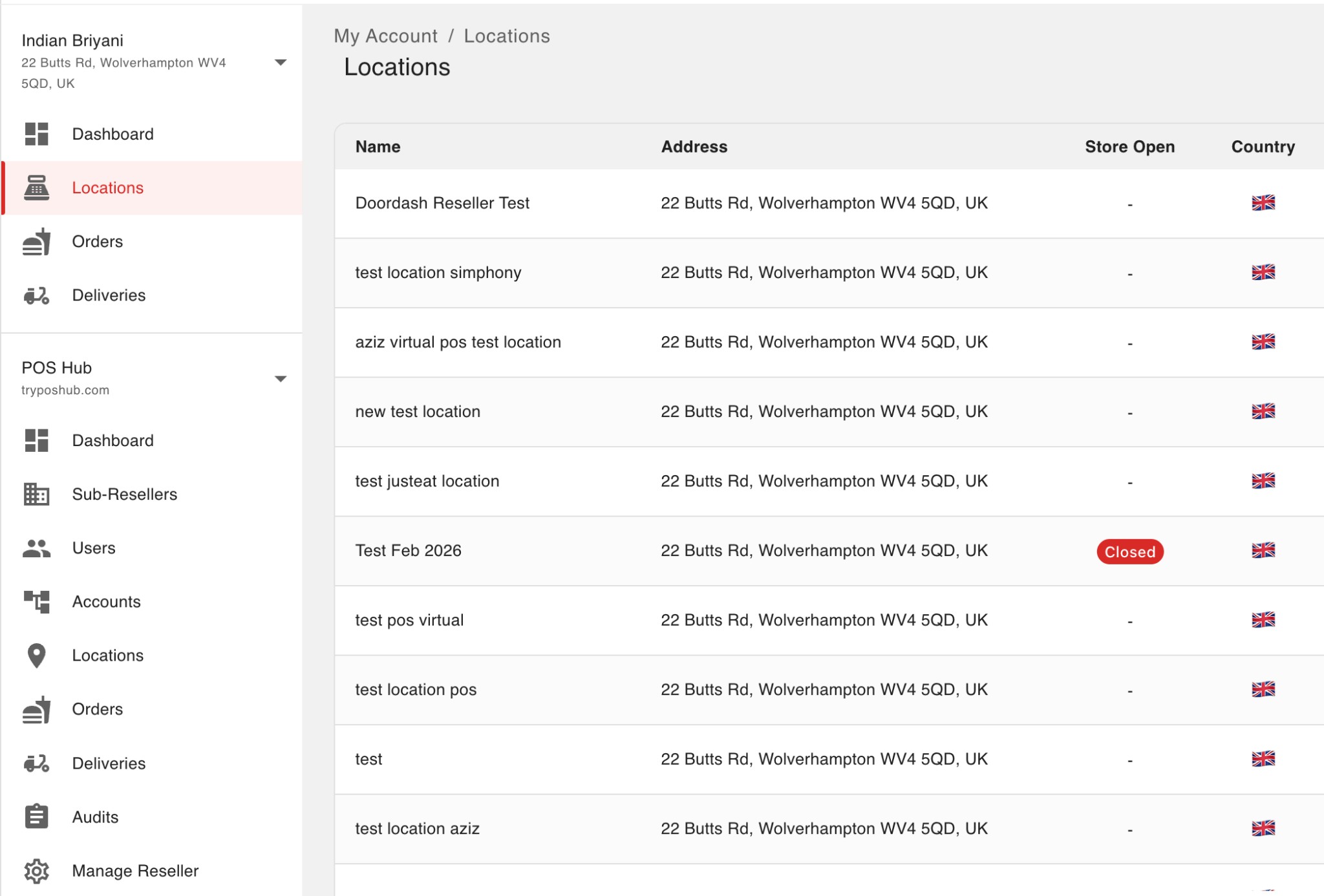 Reseller owner view – Locations
